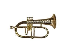 D'ORLAN Vintage Trumpet Pin Clear Rhinestones Gold Tone Brooch
